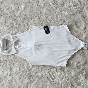 White Ribbed Collared Halter Bodysuit